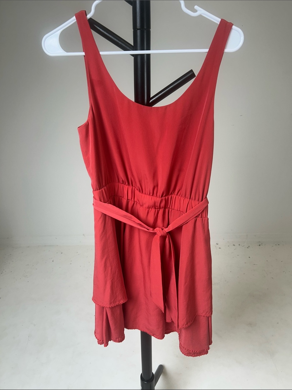 BCBG Red Sleeveless Tie-Waist Tank Dress